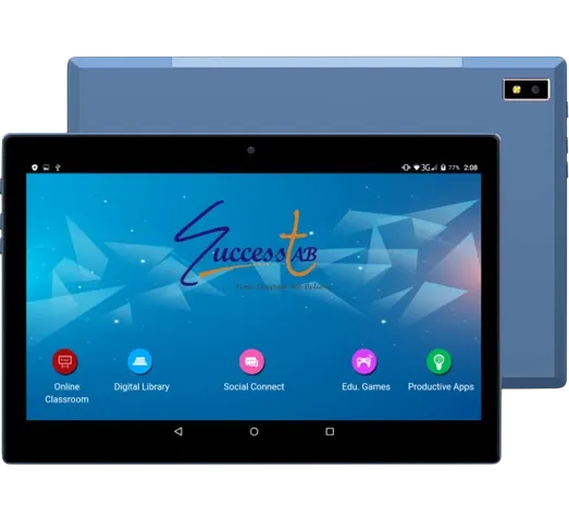 A Chronicles SuccessTab tablet, its home screen showing Online Classroom, Digital Library, Social Connect, Edu. Games and Productive Apps
